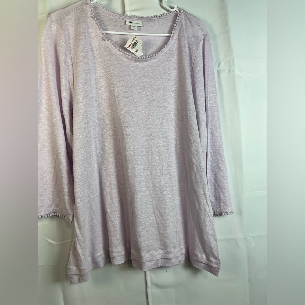 J Jill Love Linen Womens 100% Linen T Shirt Top 3/4 Sleeve Purple Size XL New